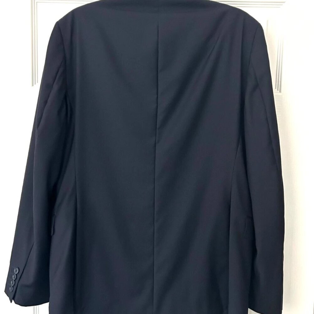 Saks Fifth Avenue Mens Blazer 40R Navy 100% Wool Trim Fit 2 Button Sport Coat - Picture 2 of 12